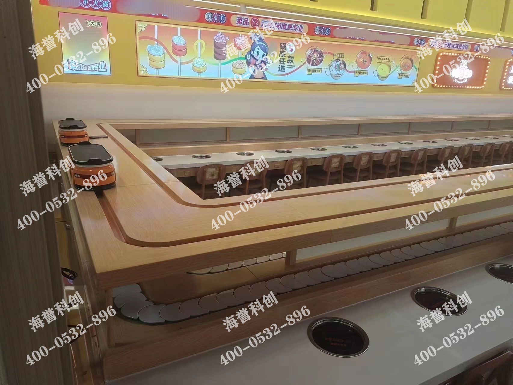 海譽(yù)科創(chuàng)天津單涮小火鍋搭載智能送餐小火車(chē)安裝完成